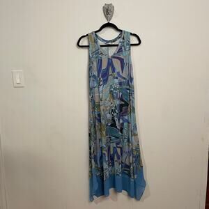 LOGO Lori Goldstein M maxi dress abstract summer sleeveless blue yellow casual